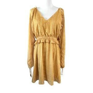 BTFL-Life Gold Long Sleeve Mini Dress Size L Ruffle Waist Lined Nordstrom NWT